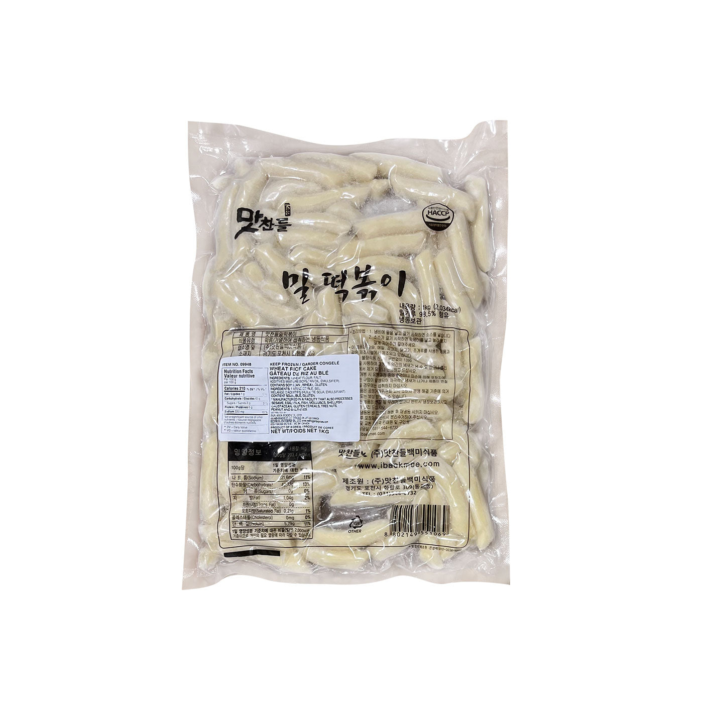 09948 : 맛찬들 밀떡 떡볶이 10/1kg FZN WHEAT TTEOCBBOKKI