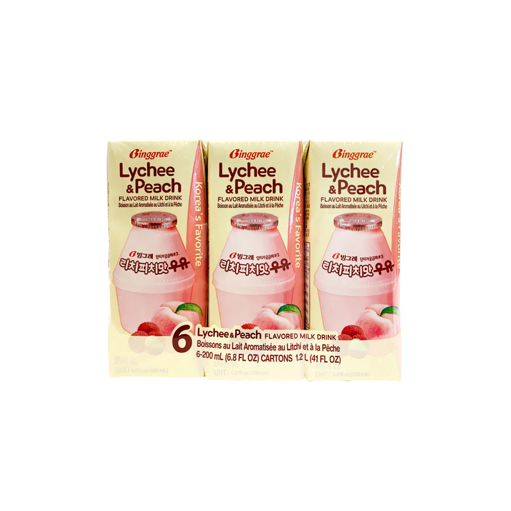 Binggrae Milk (Lychee & Peach) 4/6/200ml 빙그레 우유(리치피치)
